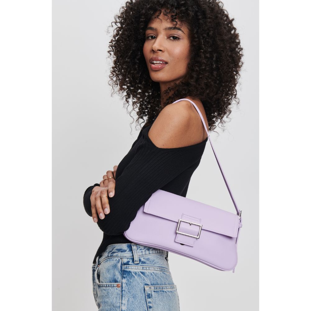 Woman wearing Lavender Moda Luxe Fia Shoulder Bag 842017132585 View 1 | Lavender