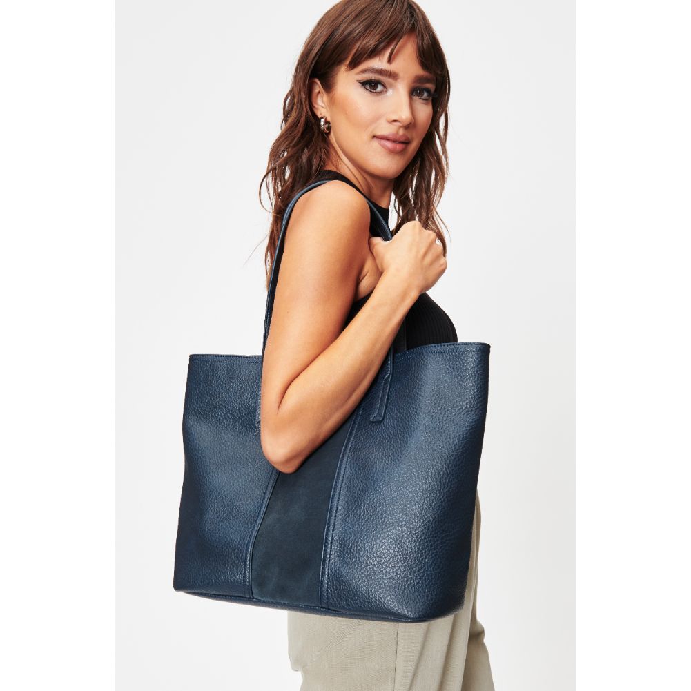 Woman wearing Teal Moda Luxe Millie Tote 842017128670 View 2 | Teal