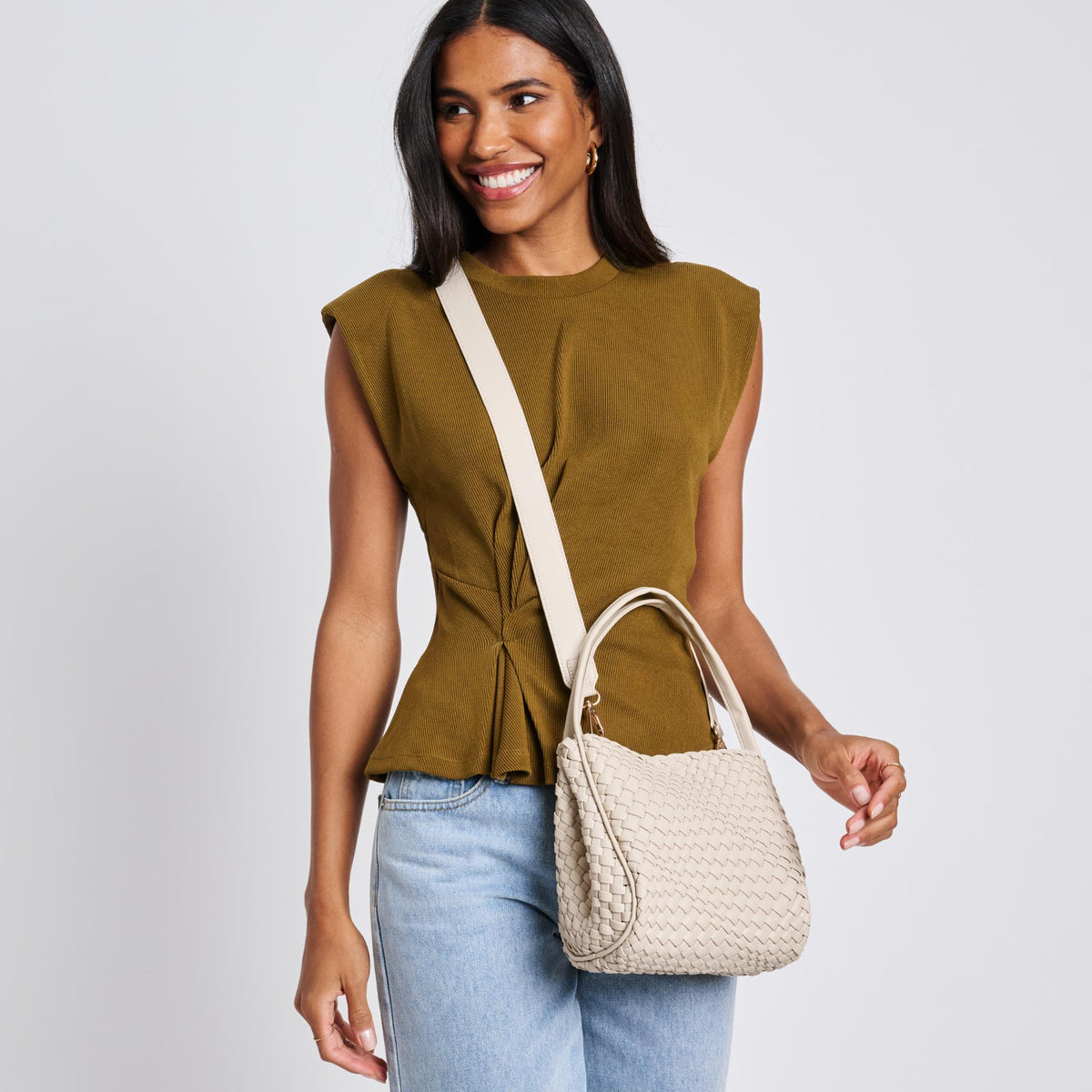 Woman wearing Ivory Moda Luxe Roxy Crossbody 842017136262 View 2 | Ivory