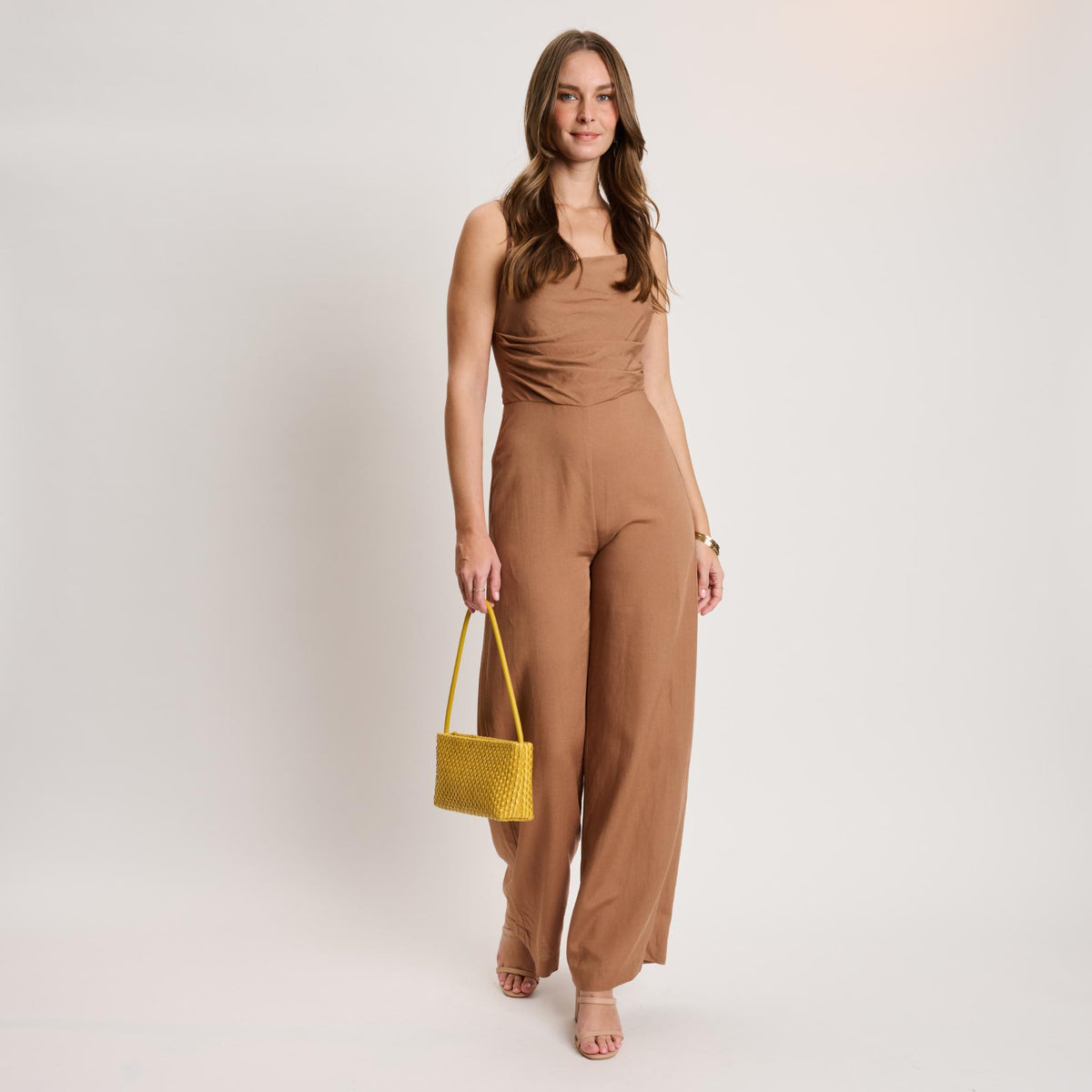 Woman wearing Mustard Moda Luxe Lucy Shoulder Bag 842017140375 View 2 | Mustard
