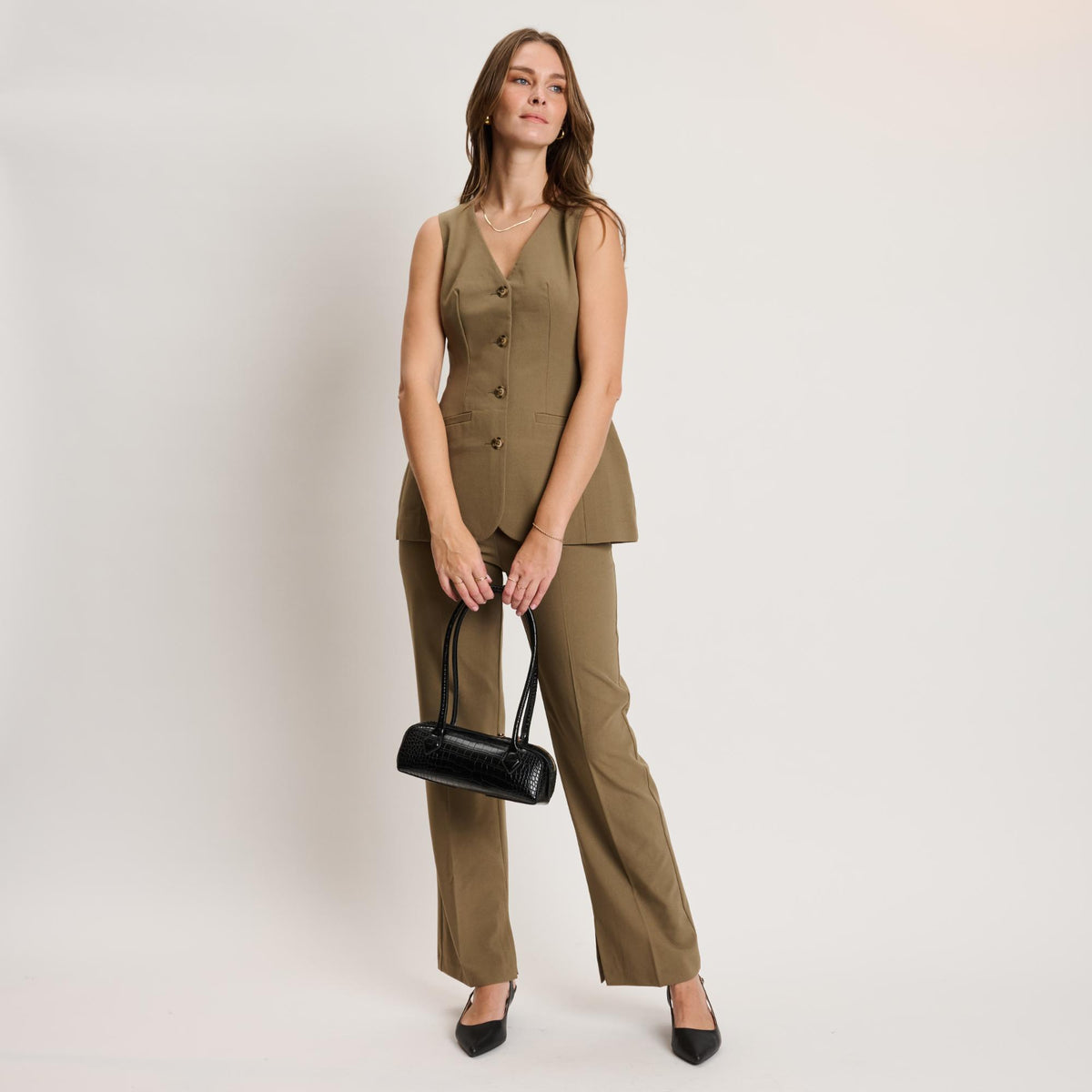 Woman wearing Black Moda Luxe Lola Shoulder Bag 842017139225 View 4 | Black