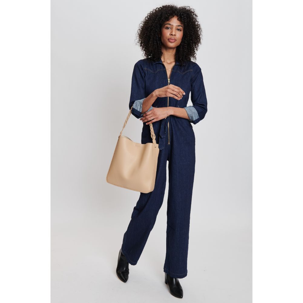 Woman wearing Natural Moda Luxe Nemy Tote 842017132301 View 3 | Natural