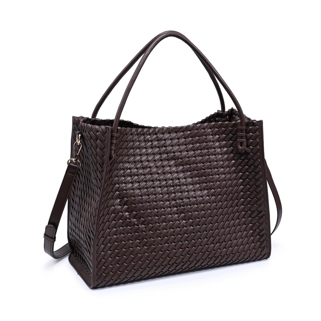 Woman wearing Chocolate Moda Luxe Jackie Tote 842017140825 View 6 | Chocolate