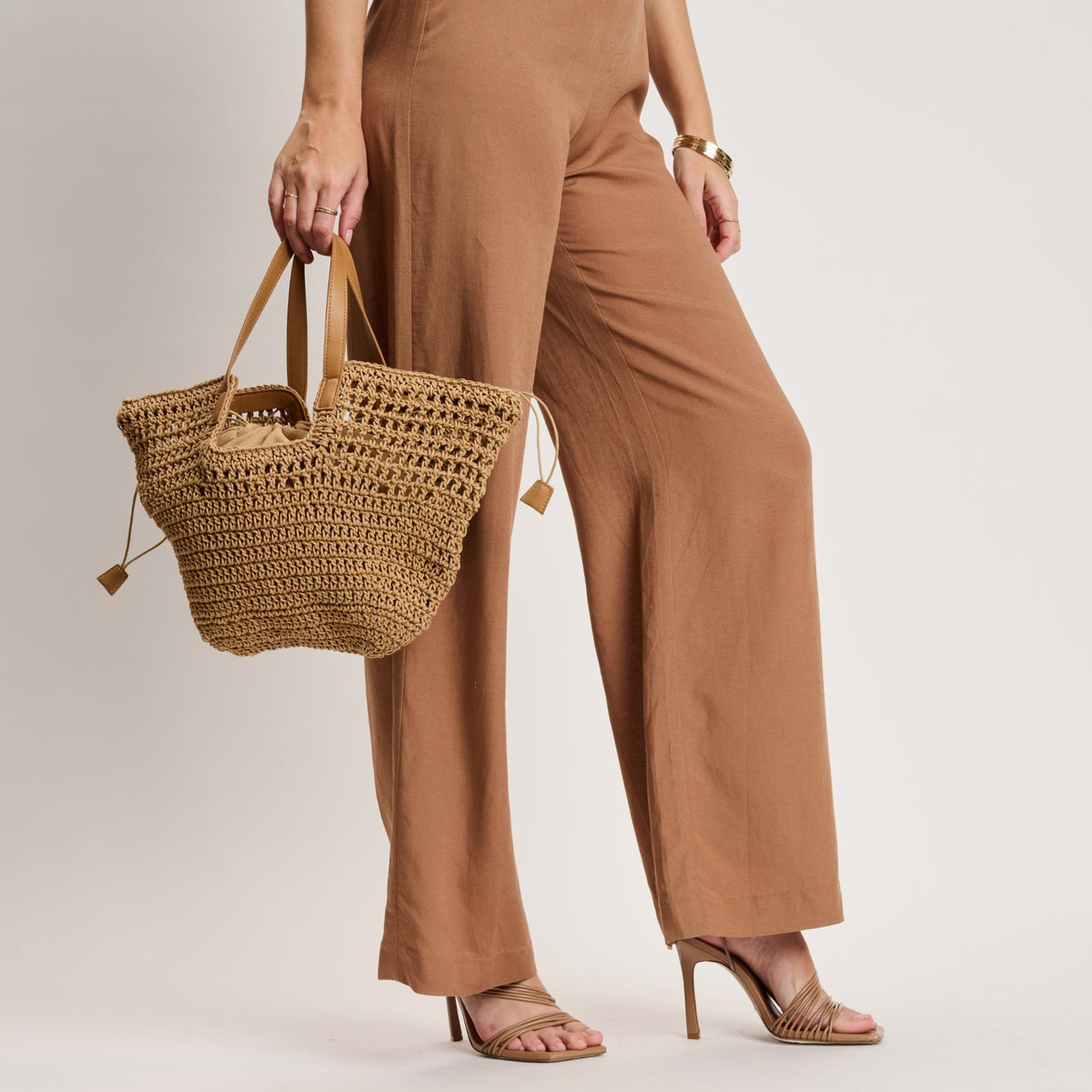Woman wearing Natural Moda Luxe Sofia Tote 842017141006 View 3 | Natural