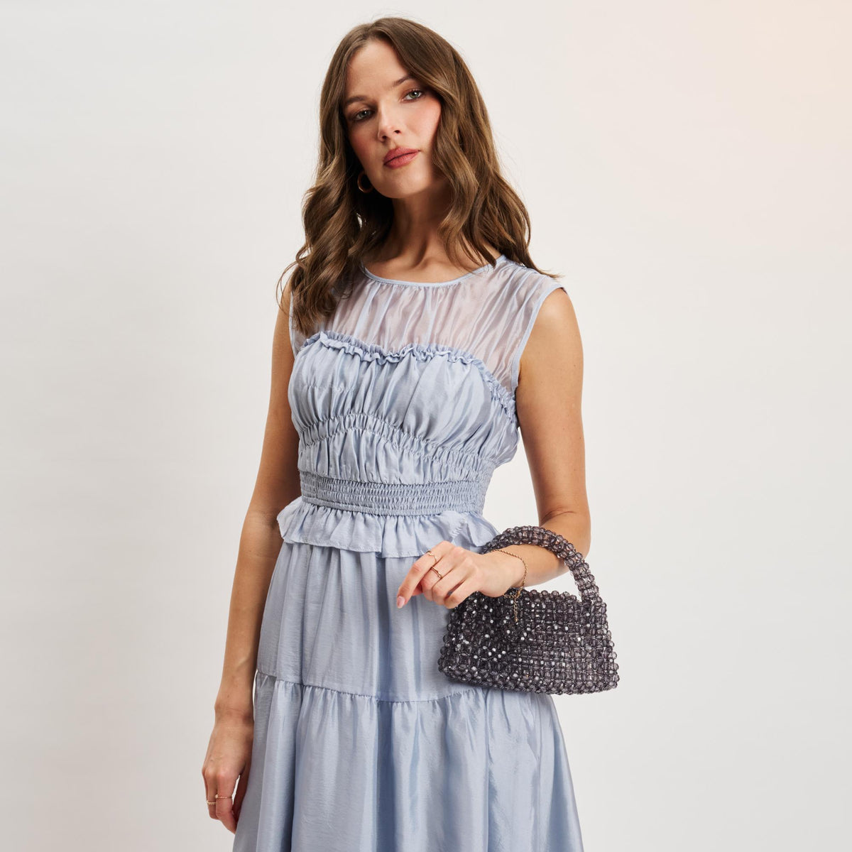 Woman wearing Smoke Moda Luxe Dolly Evening Bag 842017133483 View 3 | Smoke