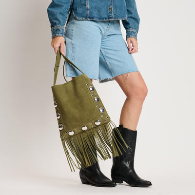 Woman wearing Olive Moda Luxe Courtney Crossbody 842017140566 View 1 | Olive