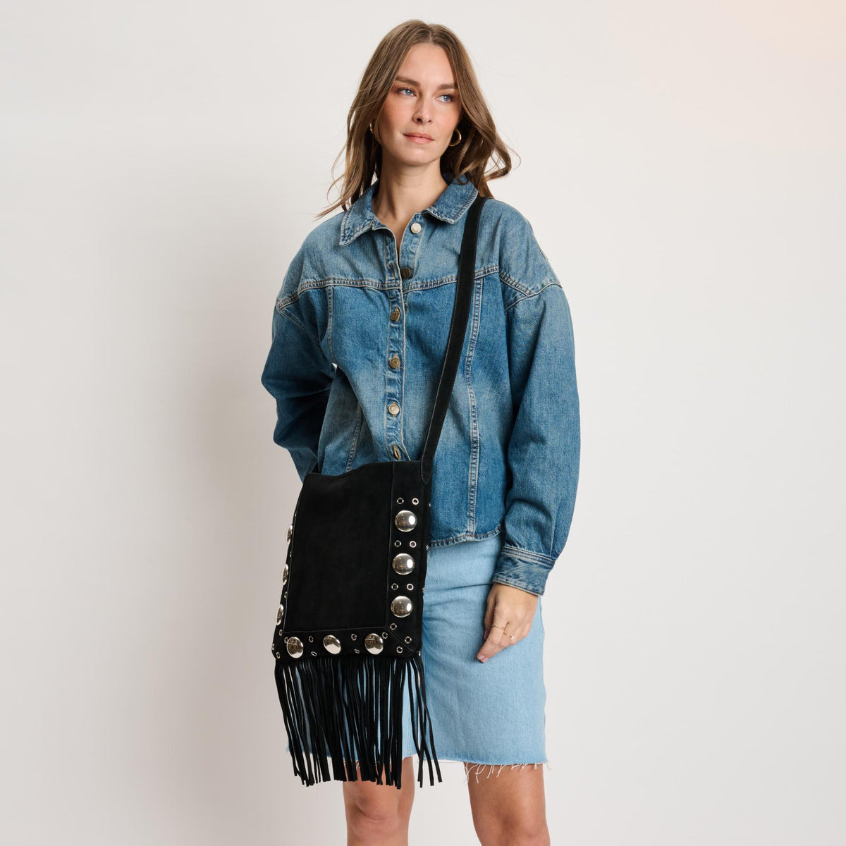 Woman wearing Black Moda Luxe Courtney Crossbody 842017140580 View 3 | Black