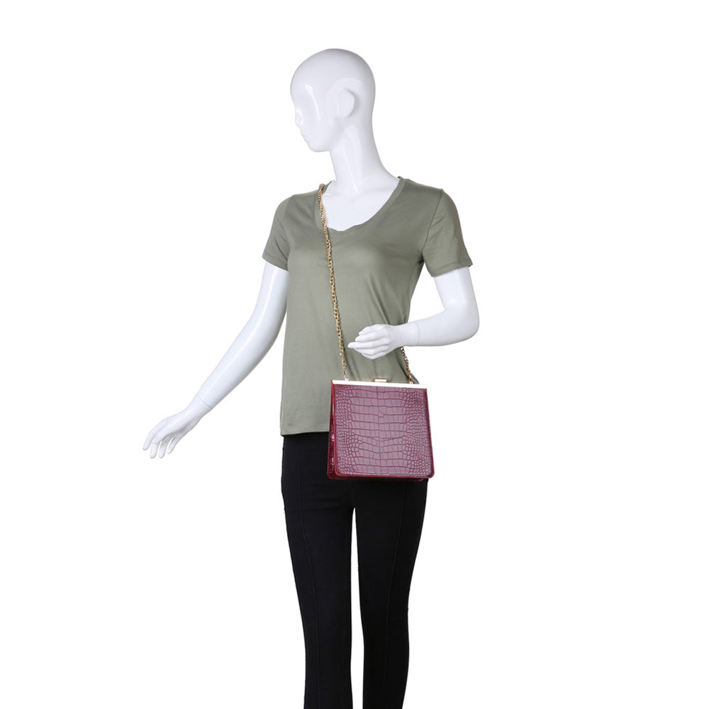 Product Image of Moda Luxe Anastasia Croc Clutch 842017116486 View 5 | Burgundy