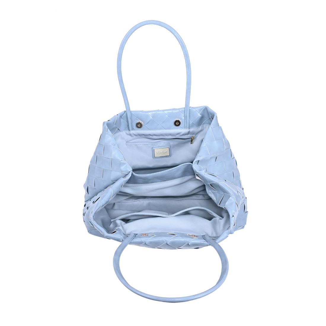 Woman wearing Blue Moda Luxe Elsy Satchel 842017140962 View 9 | Blue