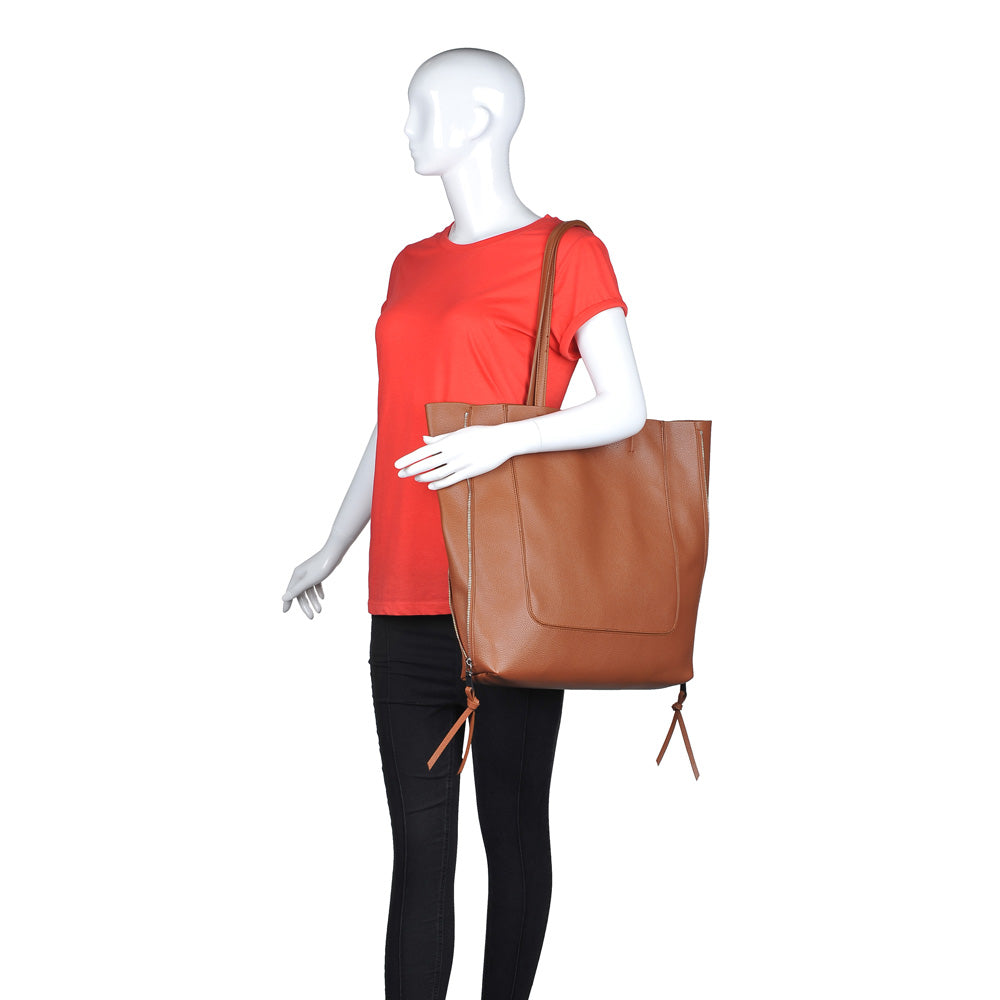 Woman wearing Cognac Moda Luxe Beck Tote 842017122647 View 1 | Cognac