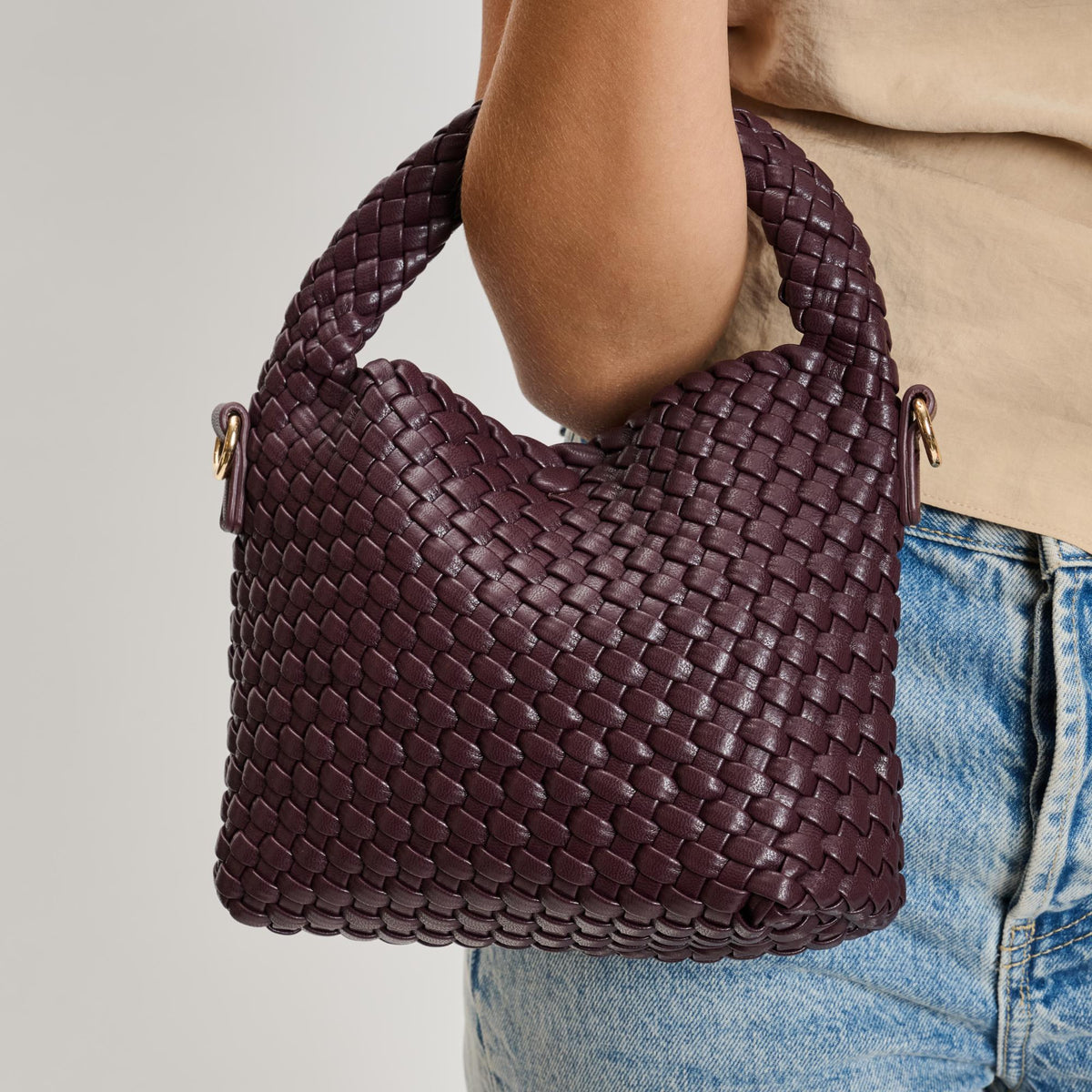 Woman wearing Espresso Moda Luxe Jessamine Crossbody 842017136217 View 4 | Espresso