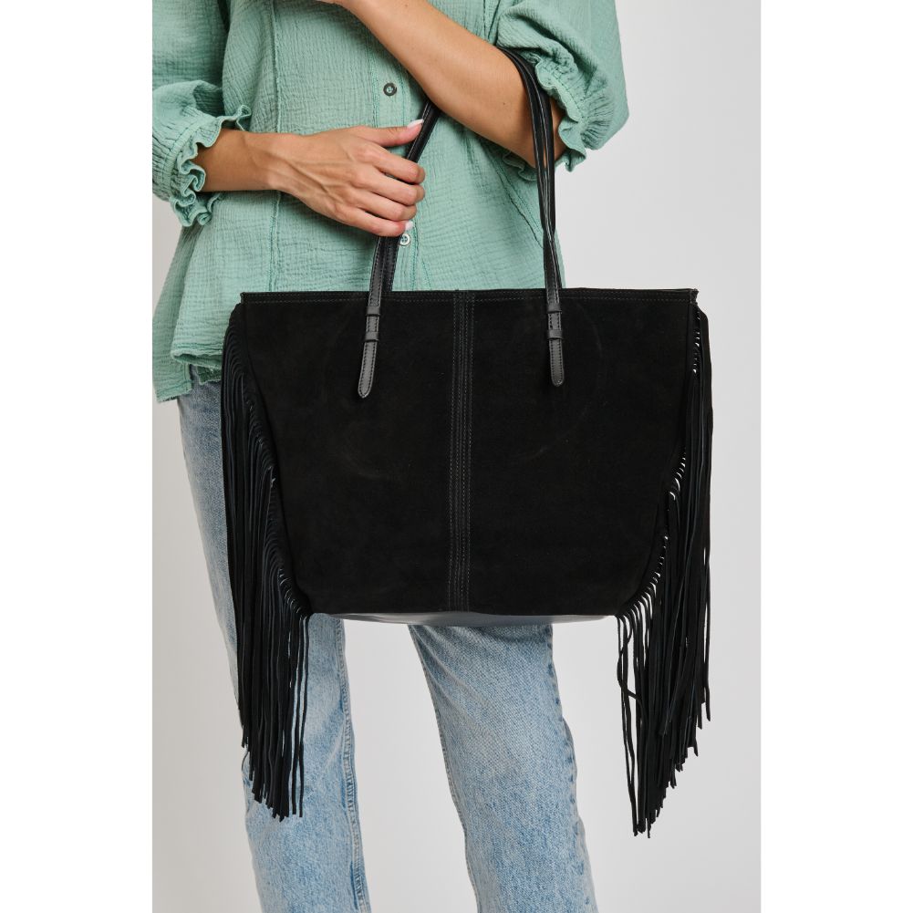 Woman wearing Black Sol and Selene Stevie Tote 842017133179 View 4 | Black