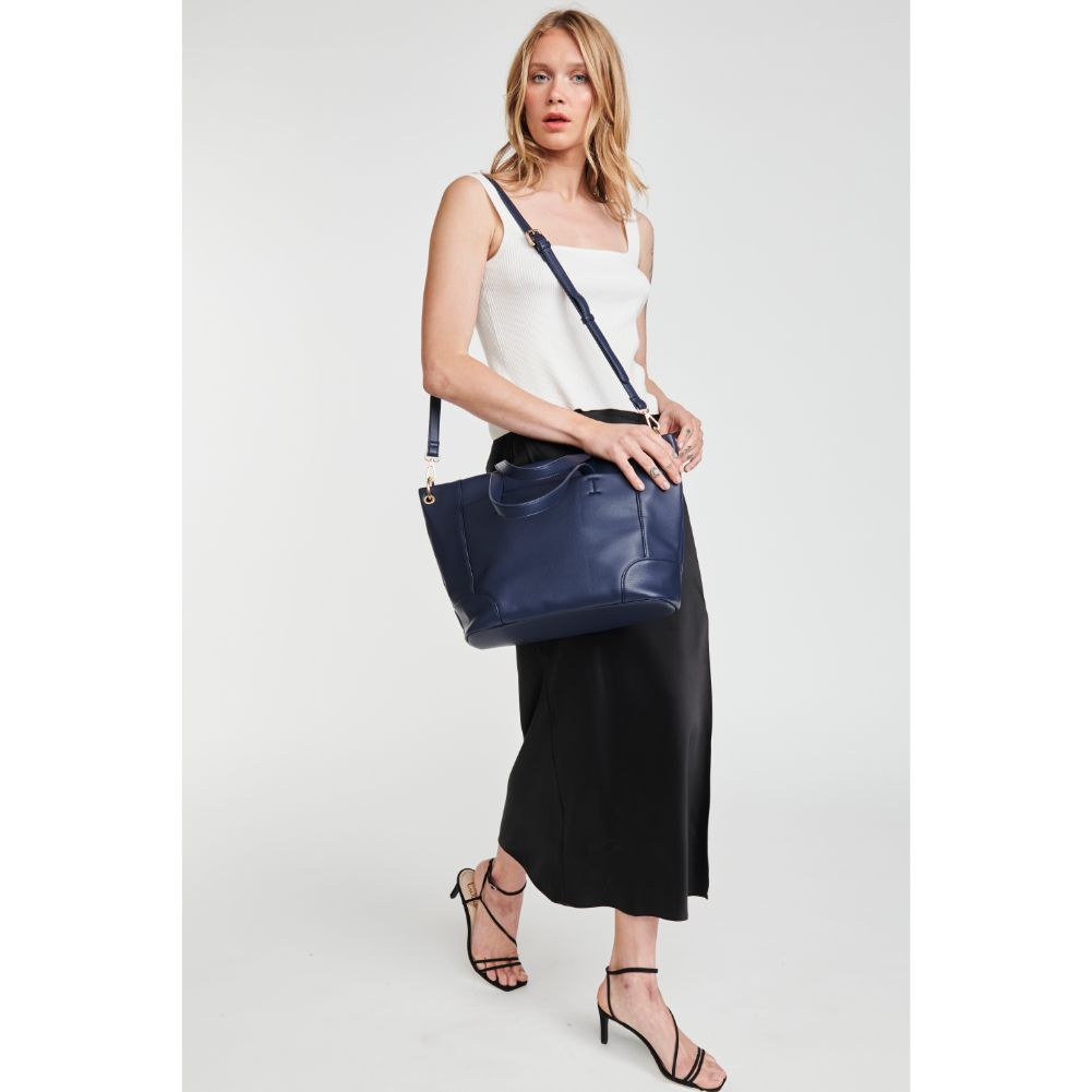 Woman wearing Midnight Moda Luxe Becka Tote 842017126584 View 3 | Midnight