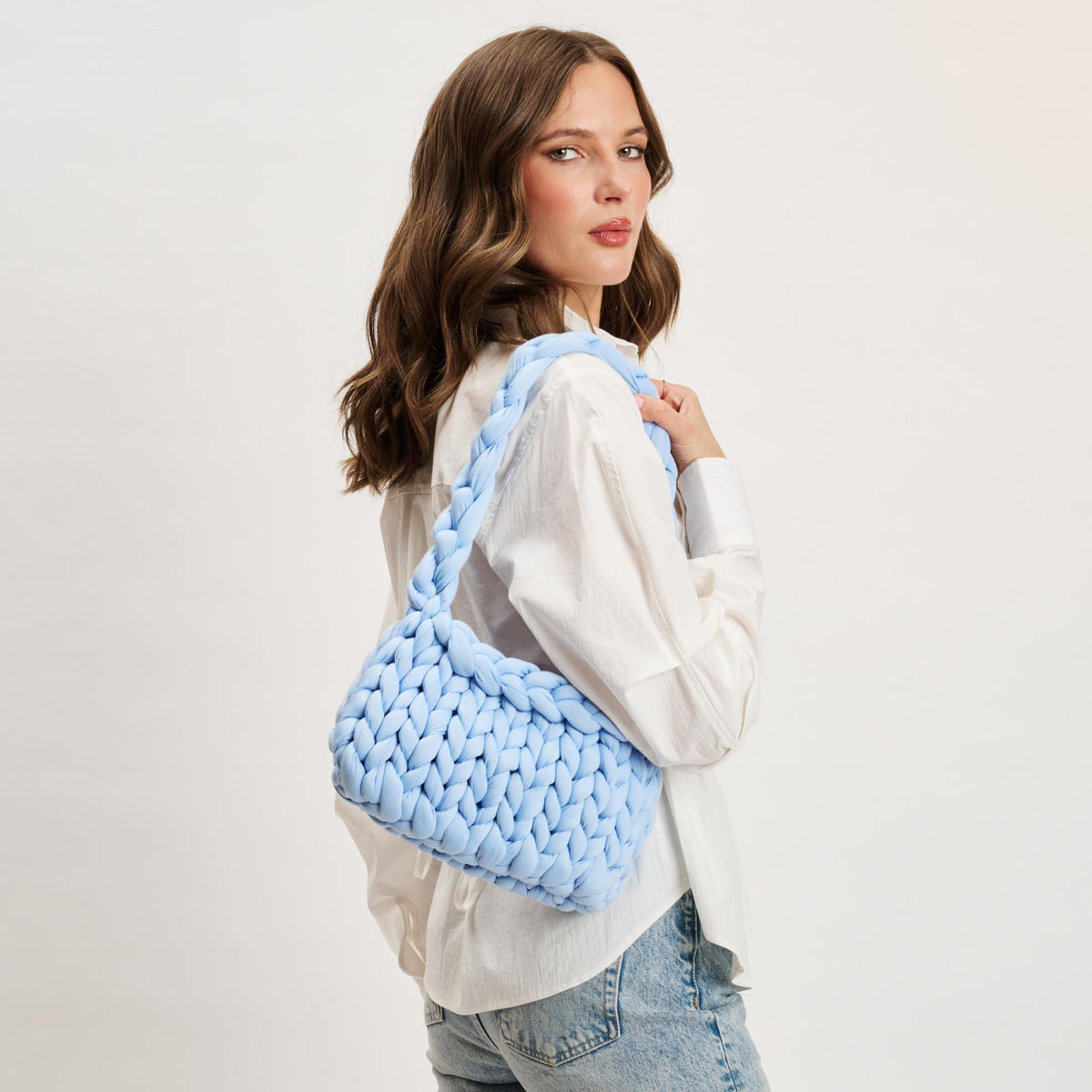 Woman wearing Sky Blue Moda Luxe Trendelle Hobo 842017134978 View 1 | Sky Blue