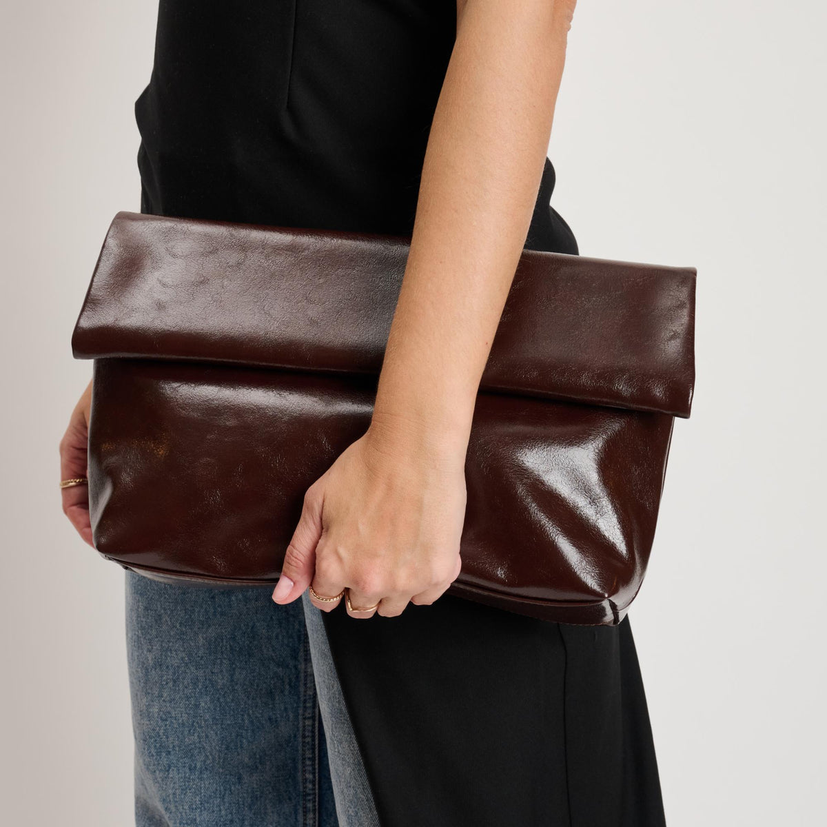 Woman wearing Espresso Moda Luxe Angela Crossbody 842017141648 View 1 | Espresso