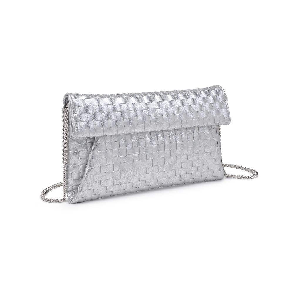 Woman wearing Silver Moda Luxe Priscilla Clutch 842017136569 View 6 | Silver