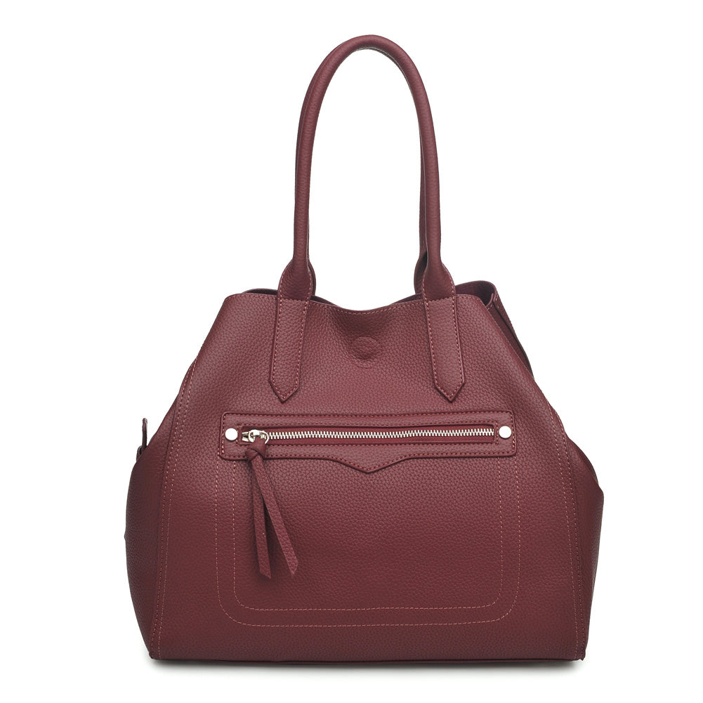 Woman wearing Burgundy Moda Luxe Camden Tote 842017116745 View 5 | Burgundy