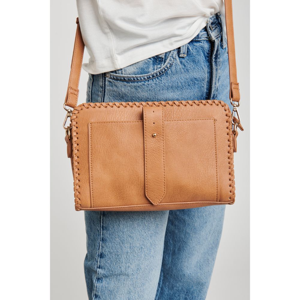 Woman wearing Tan Moda Luxe Andy Crossbody 842017119586 View 2 | Tan