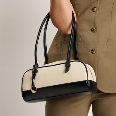 Woman wearing Ivory Black Moda Luxe Paloma - Canvas Shoulder Bag 842017140382 View 1 | Ivory Black