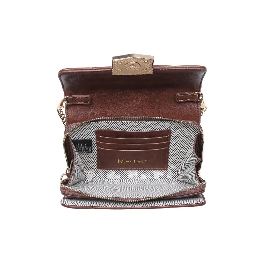 Woman wearing Chocolate Moda Luxe Alina Crossbody 842017128397 View 9 | Chocolate