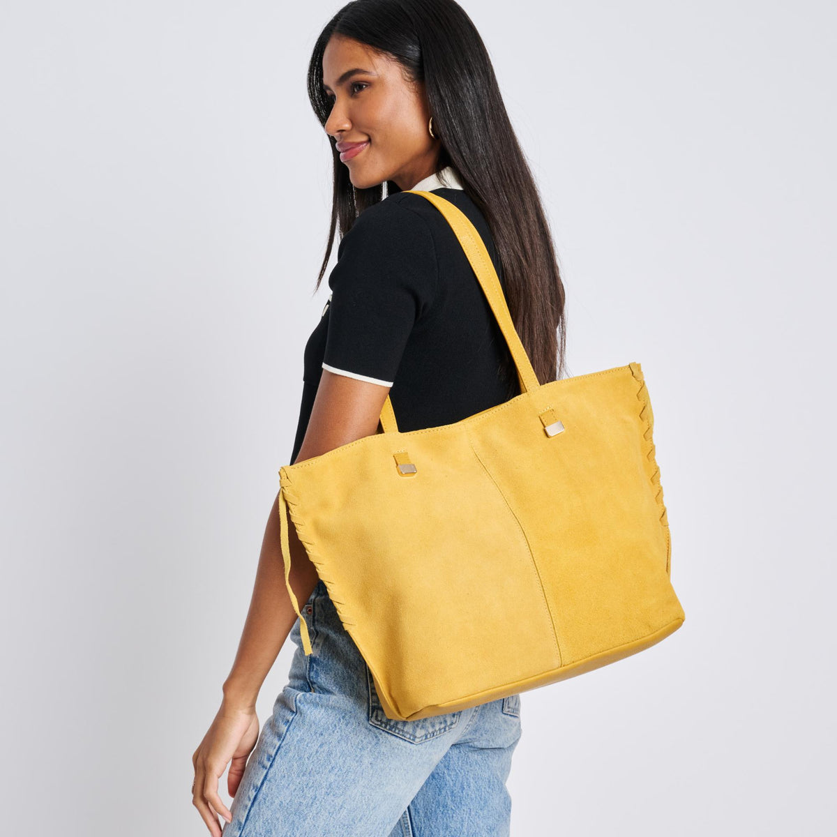 Woman wearing Honey Sol and Selene Queen Tote 842017136224 View 2 | Honey