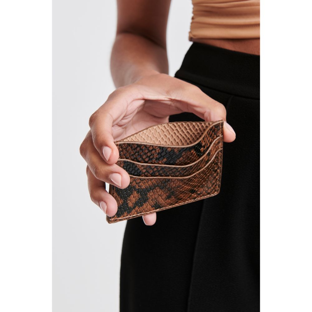 Woman wearing Chocolate Multi Sol and Selene Cheeky Card Holder 842017124382 View 2 | Chocolate Multi