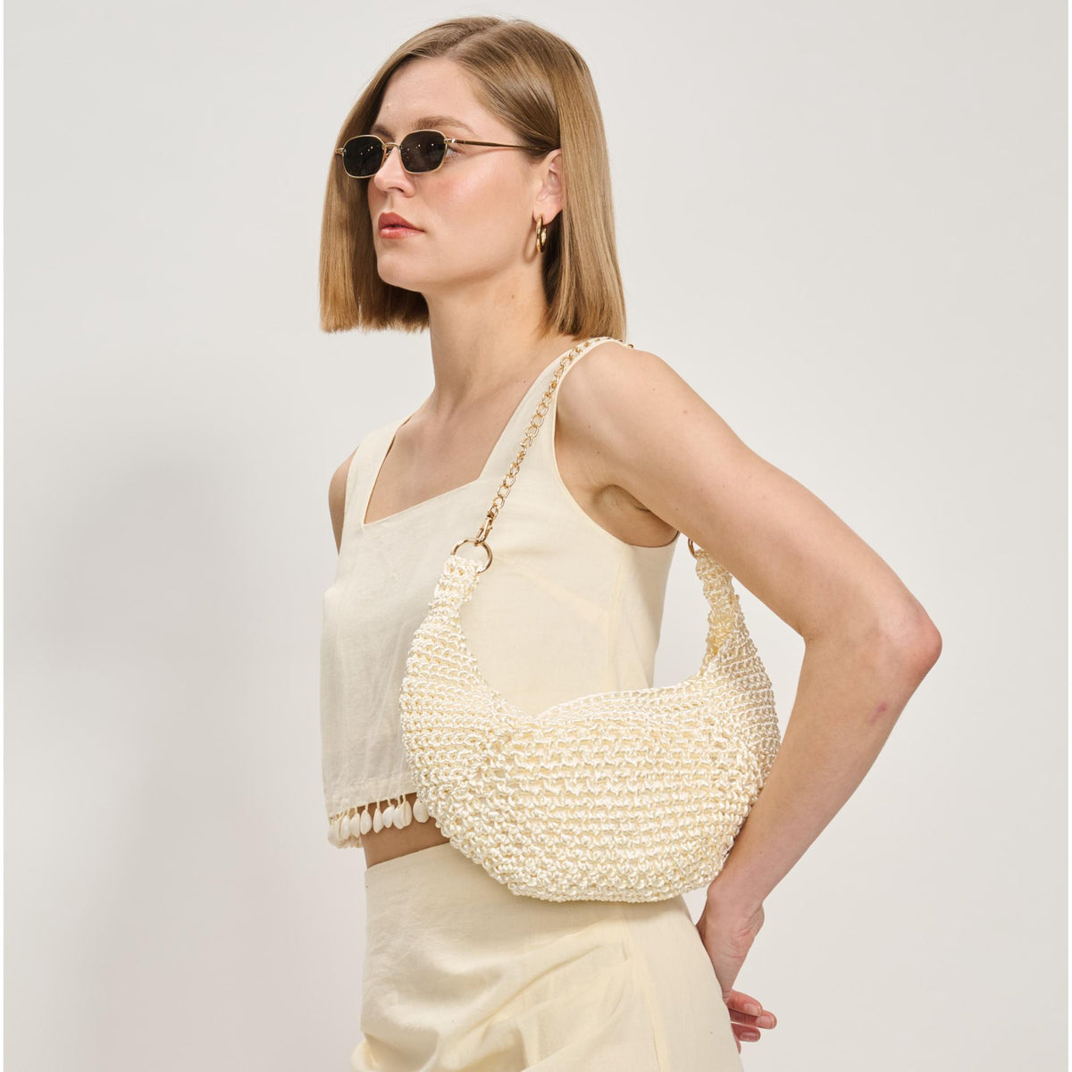 Woman wearing Ivory Moda Luxe Soraya Shoulder Bag 842017137917 View 1 | Ivory