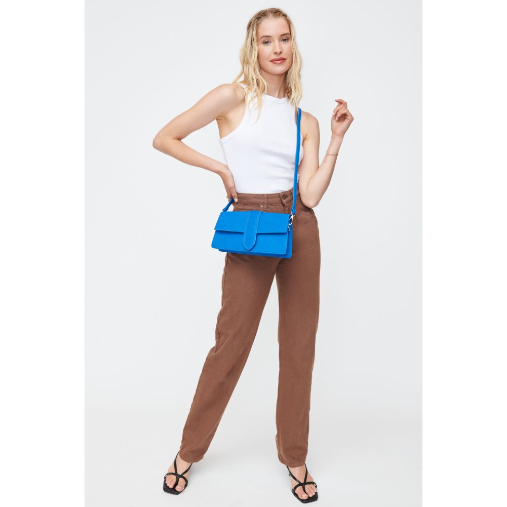 Woman wearing Electric Blue Moda Luxe Violet - Suede Crossbody 842017130727 View 3 | Electric Blue
