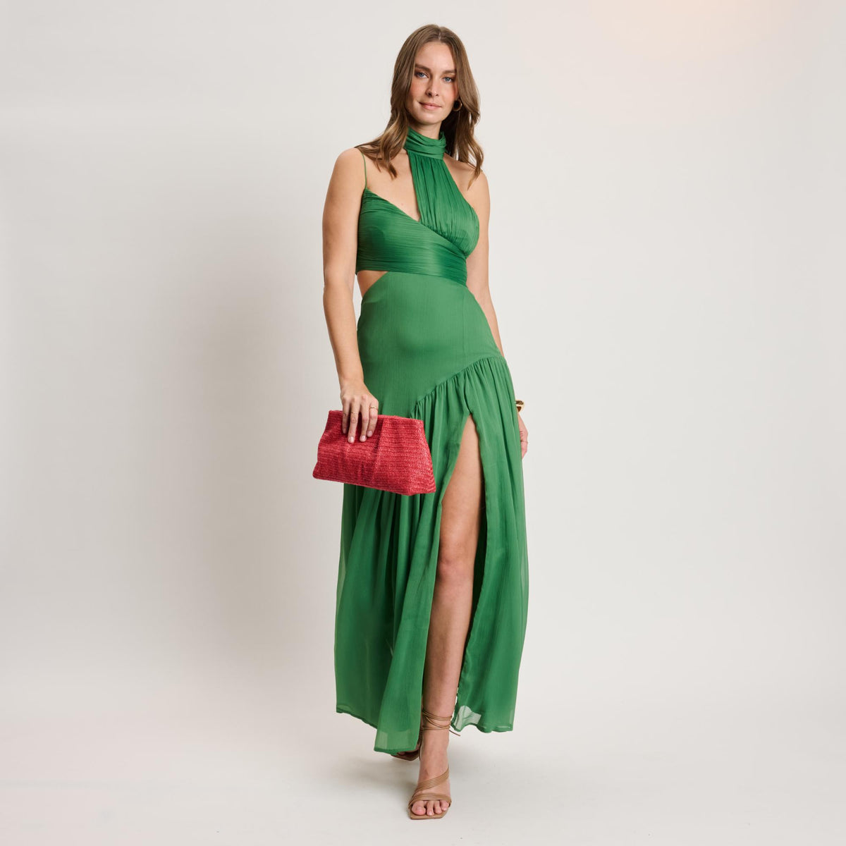 Woman wearing Coral Moda Luxe Breeze Clutch 842017141372 View 4 | Coral