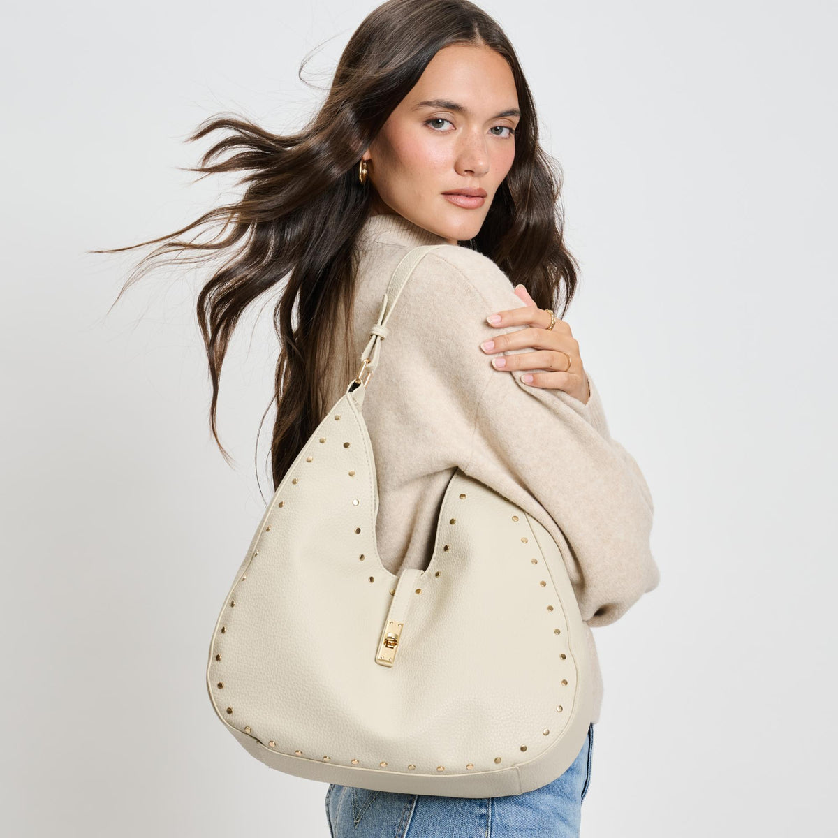 Woman wearing Cream Sol and Selene Oliva Hobo 842017136149 View 1 | Cream
