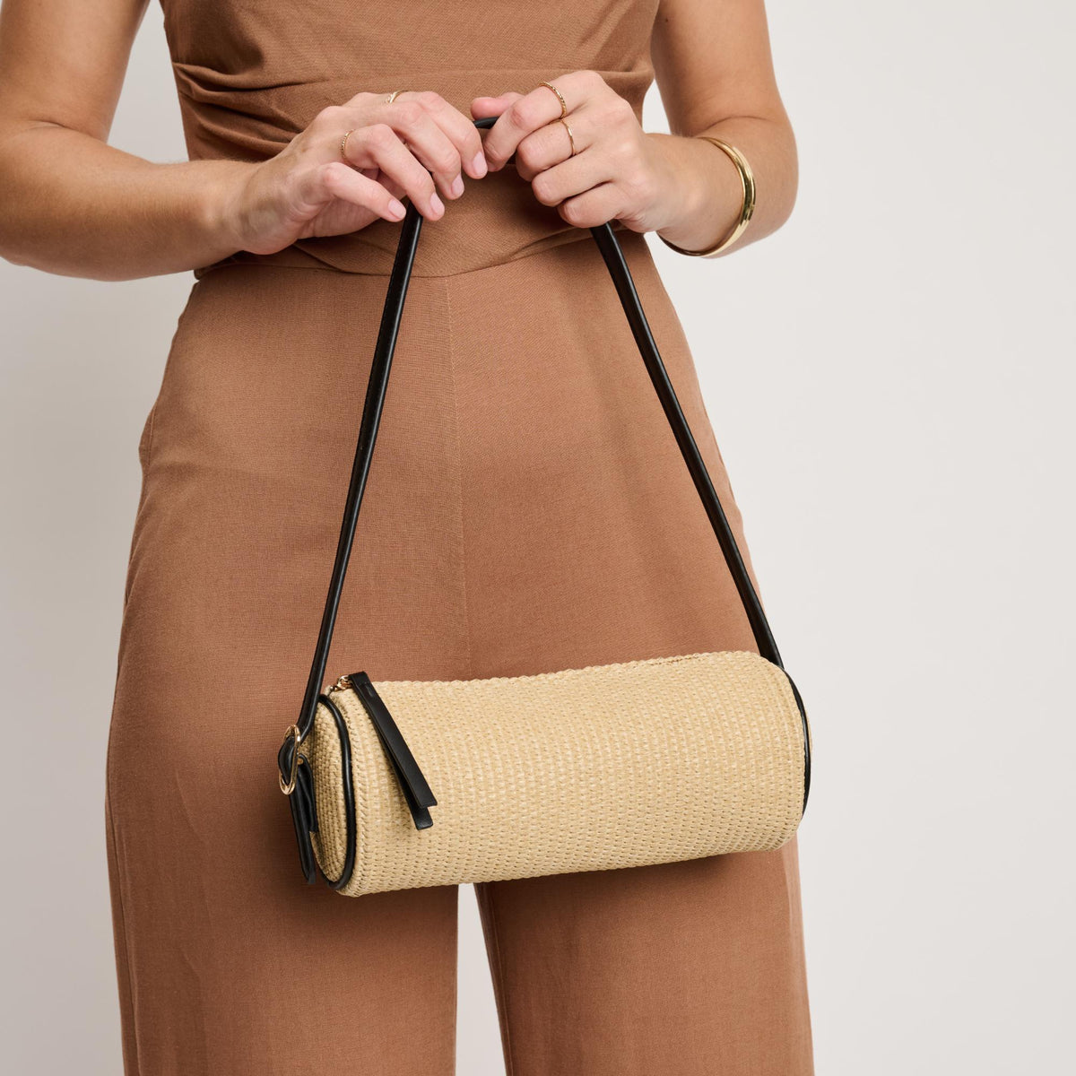 Woman wearing Natural Moda Luxe Mila - Straw Shoulder Bag 842017140696 View 1 | Natural