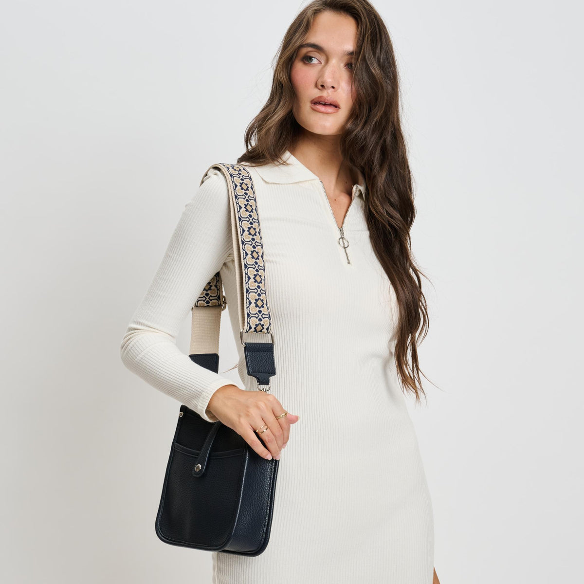 Woman wearing Midnight Moda Luxe Ashley Crossbody 842017136026 View 1 | Midnight
