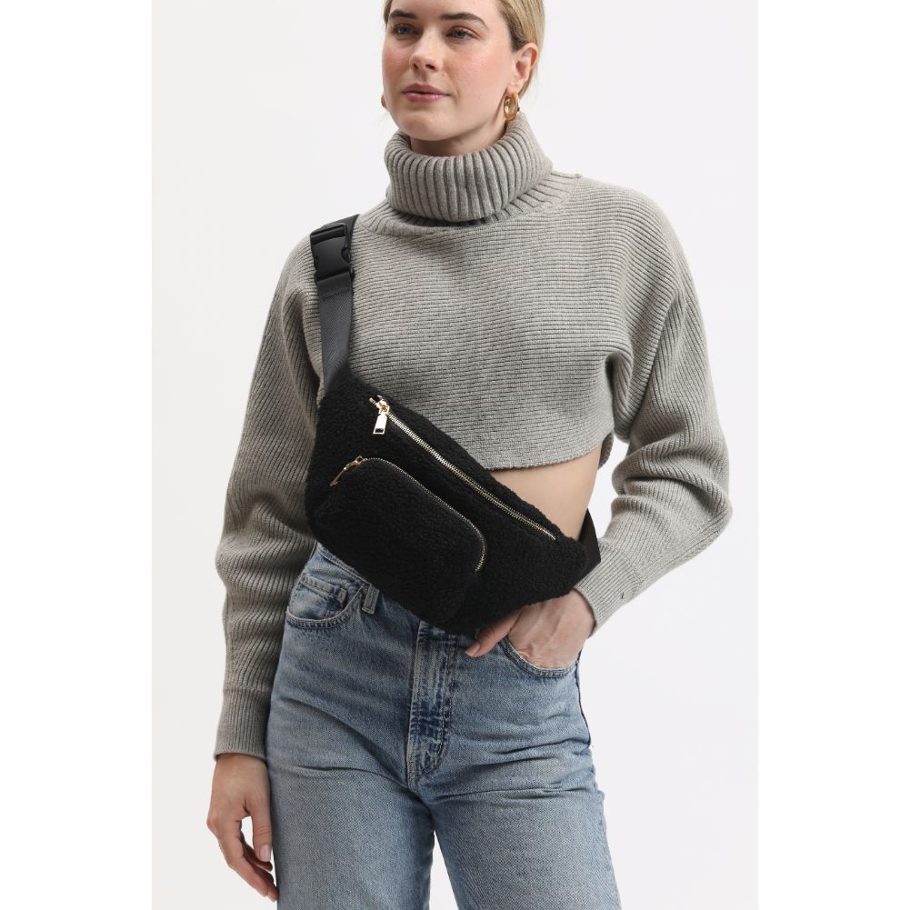 Woman wearing Black Moda Luxe Orson Belt Bag 842017134220 View 2 | Black