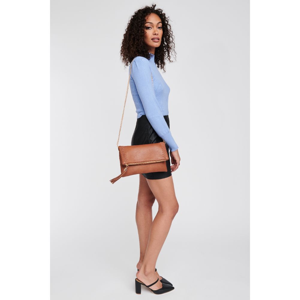 Woman wearing Tan Moda Luxe Palermo Clutch 842017126669 View 4 | Tan