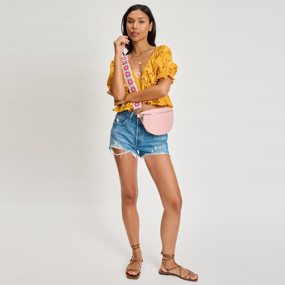 Woman wearing Rose Moda Luxe Stylette Belt Bag 842017134800 View 3 | Rose