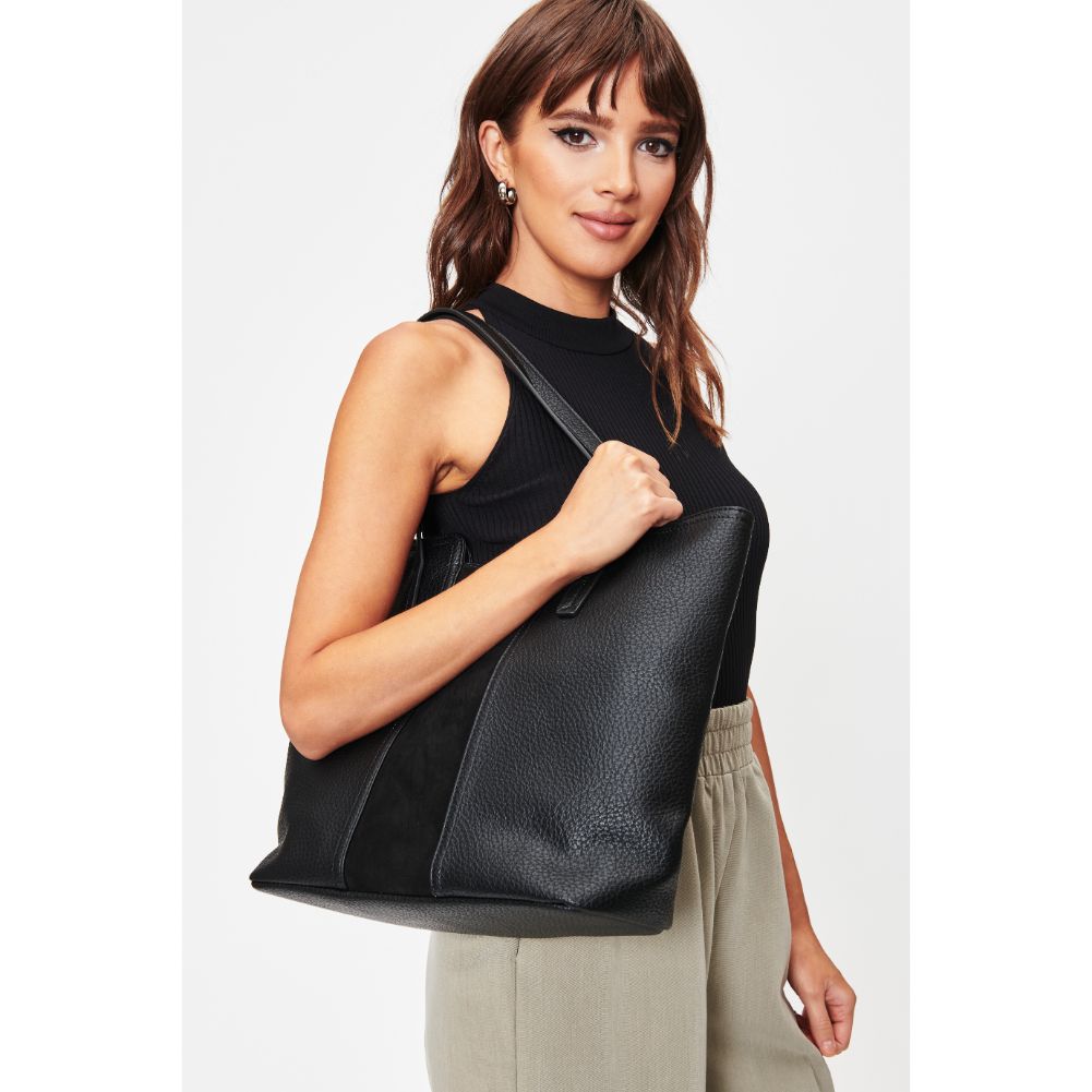 Woman wearing Black Moda Luxe Millie Tote 842017128656 View 2 | Black