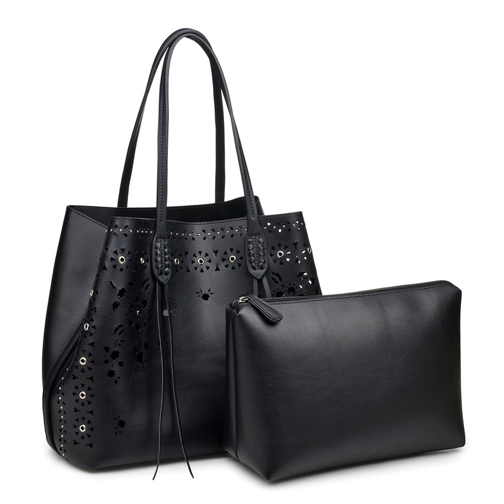 Woman wearing Black Moda Luxe Canal Tote 842017113935 View 2 | Black
