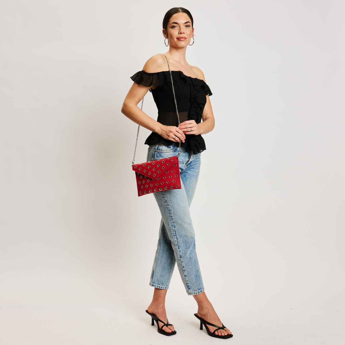 Woman wearing Red Moda Luxe Ramona Crossbody 842017138808 View 3 | Red