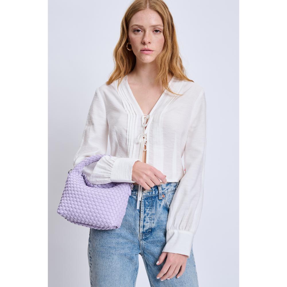 Woman wearing Lilac Moda Luxe Jessamine Crossbody 842017134480 View 1 | Lilac