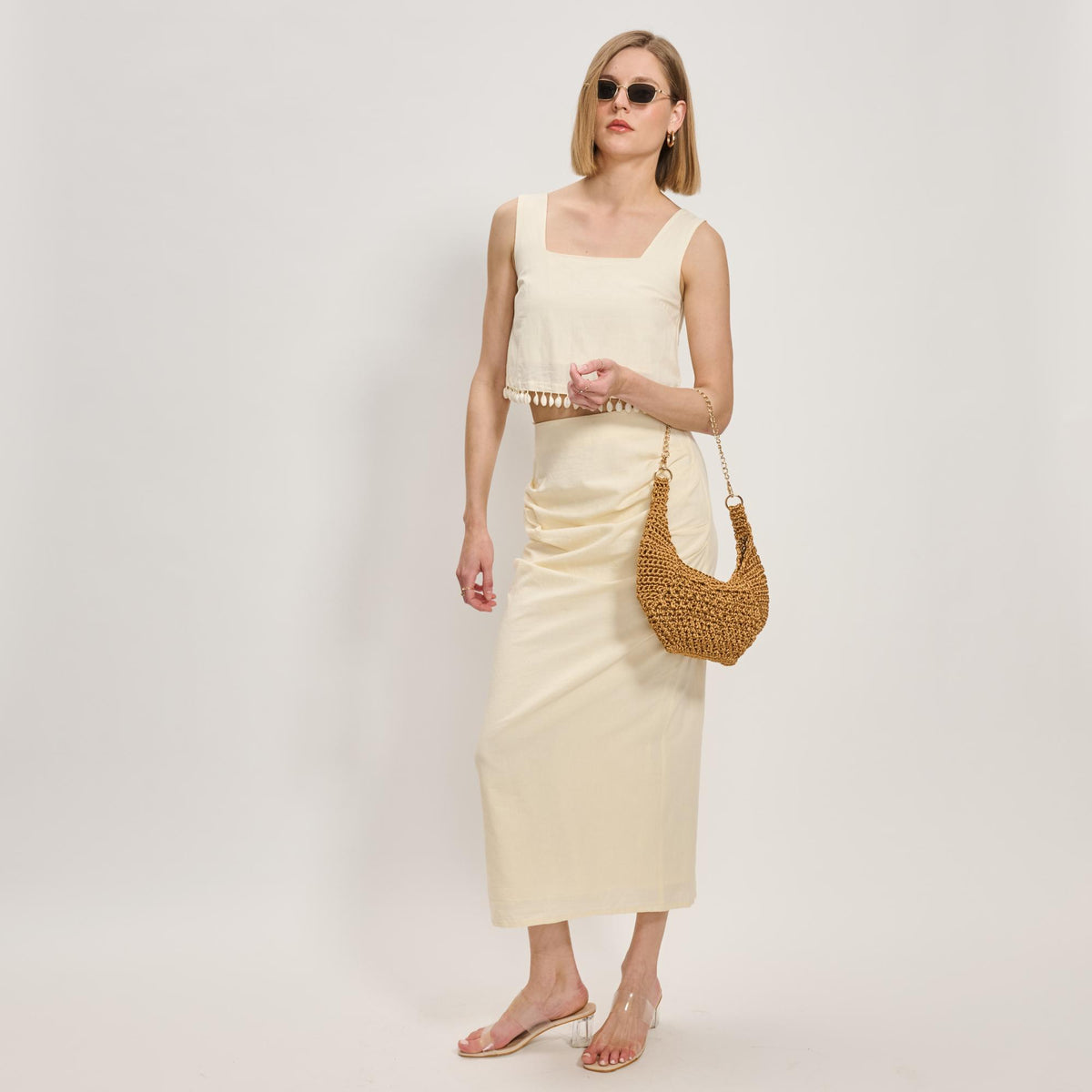 Woman wearing Natural Moda Luxe Soraya Shoulder Bag 842017137900 View 4 | Natural