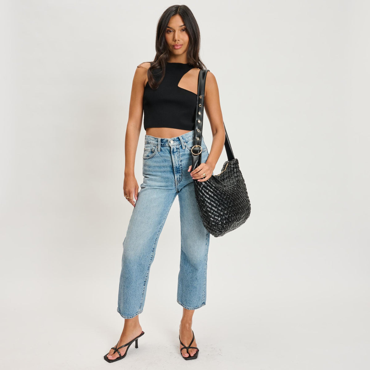 Woman wearing Black Moda Luxe Classica Crossbody 842017135470 View 3 | Black