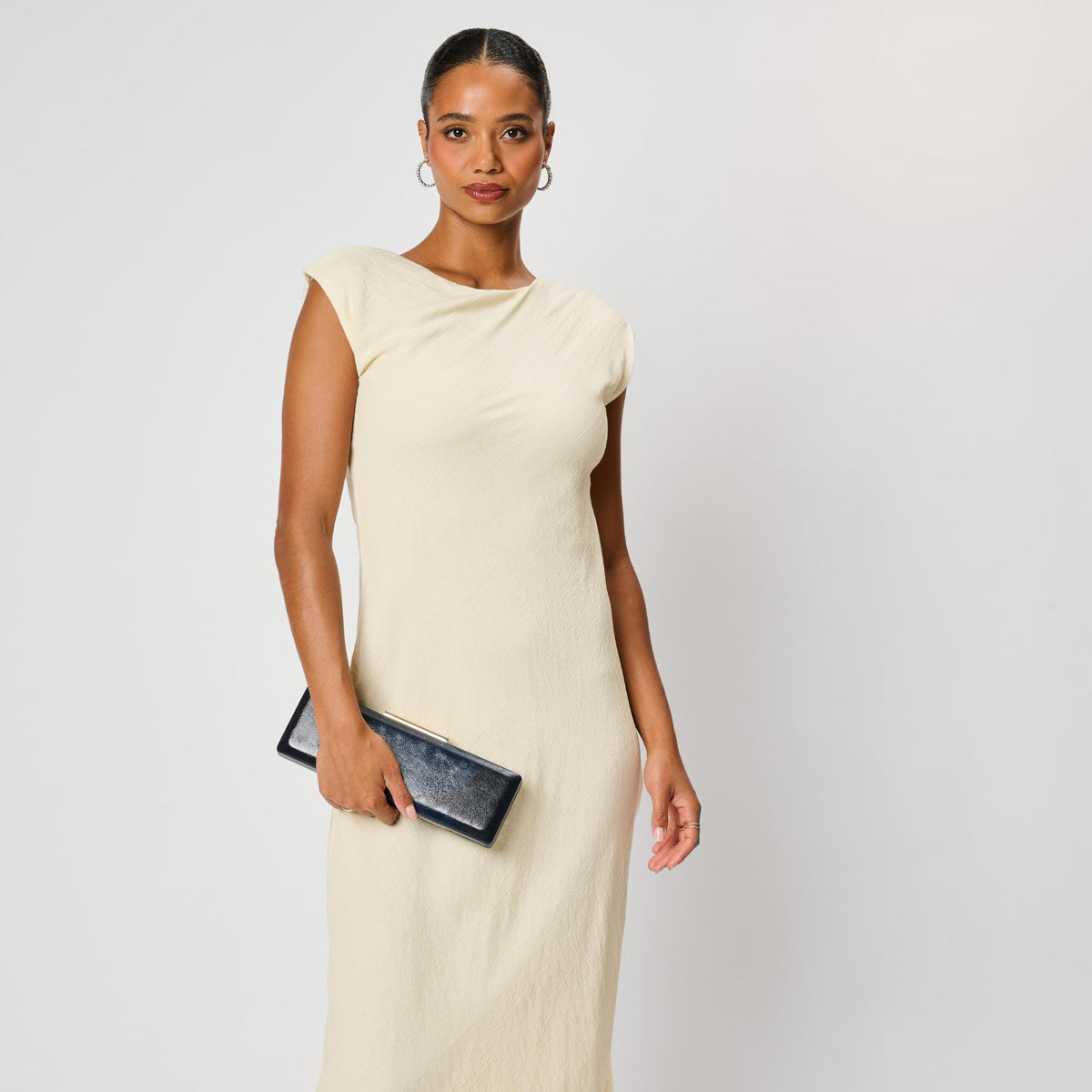 Woman wearing Navy Moda Luxe Angie Clutch 842017142508 View 2 | Navy