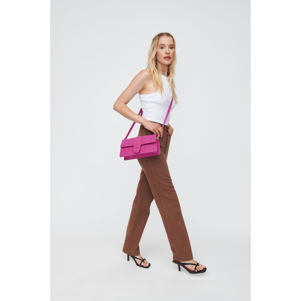 Woman wearing Magenta Moda Luxe Violet - Suede Crossbody 842017130741 View 3 | Magenta