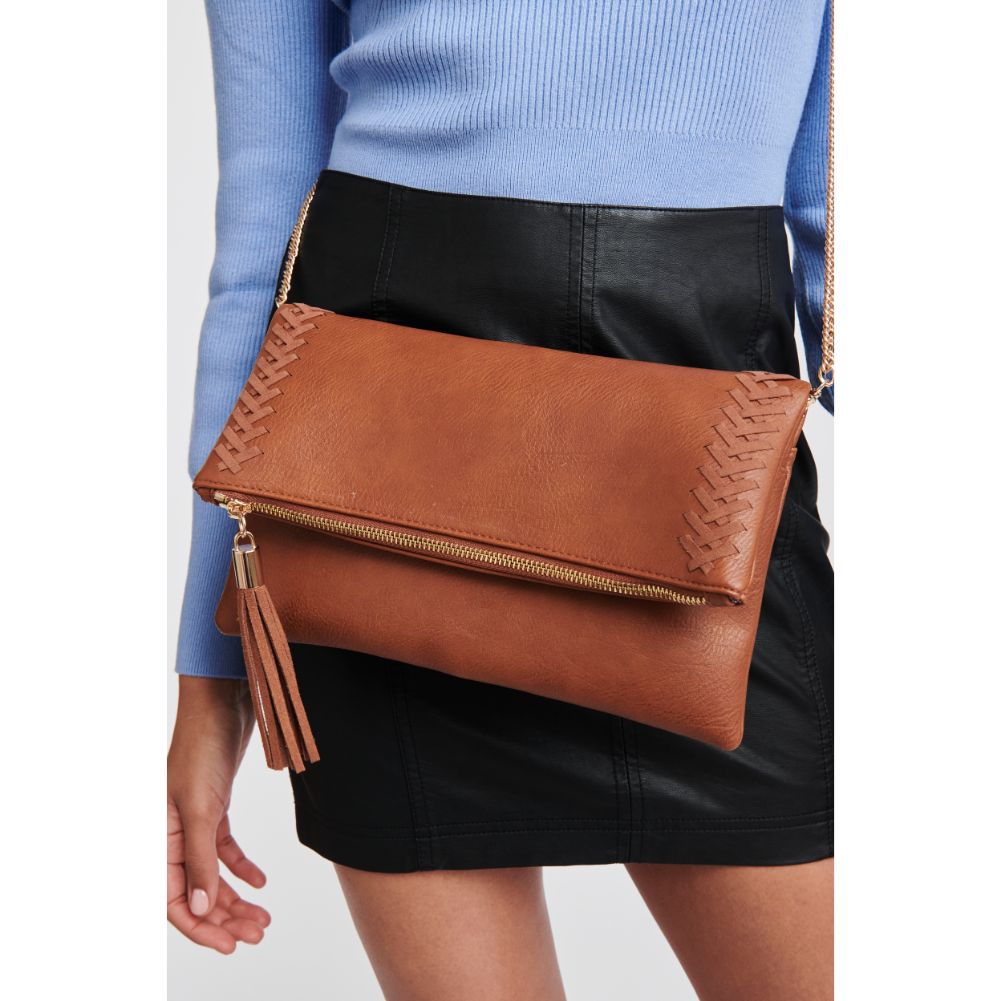Woman wearing Tan Moda Luxe Palermo Clutch 842017126669 View 2 | Tan