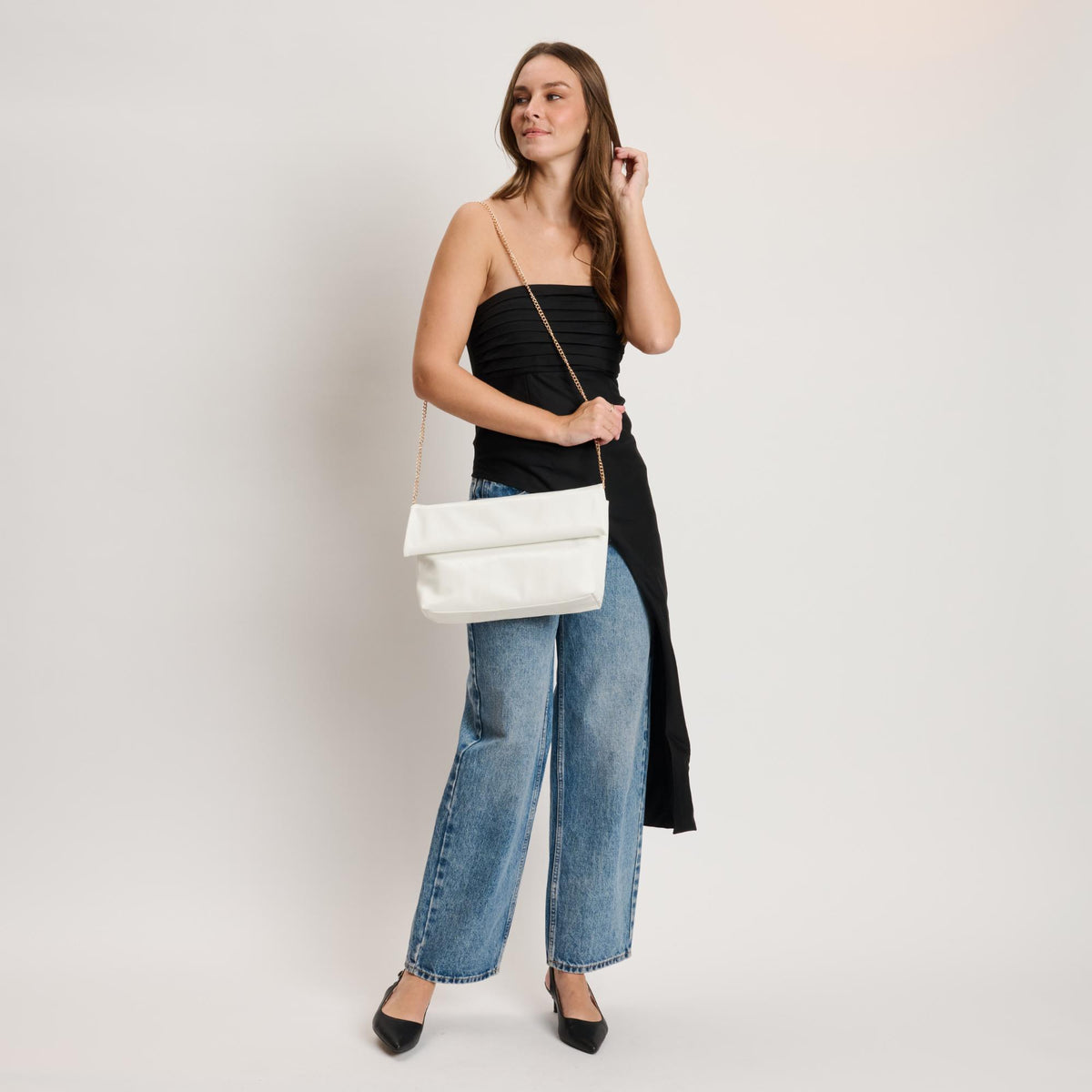Woman wearing Ivory Moda Luxe Angela Crossbody 842017141655 View 2 | Ivory