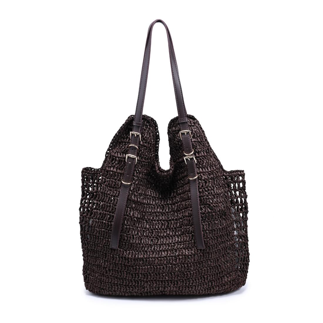 Woman wearing Chocolate Moda Luxe Reina Tote 842017140726 View 5 | Chocolate
