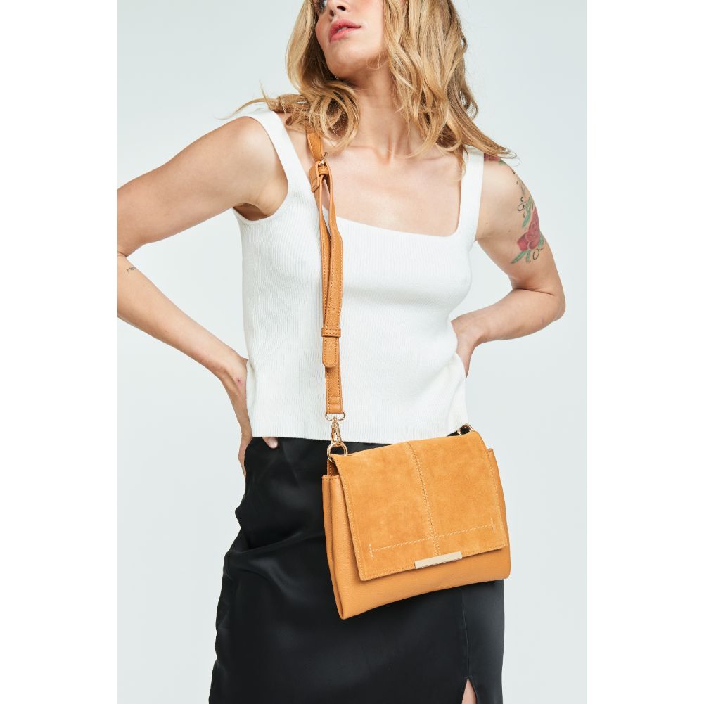 Woman wearing Mustard Moda Luxe Alexis Crossbody 842017121787 View 1 | Mustard