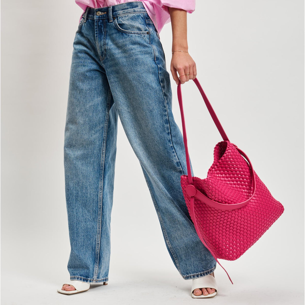 Woman wearing Fuchsia Moda Luxe Edith Hobo 842017137504 View 4 | Fuchsia