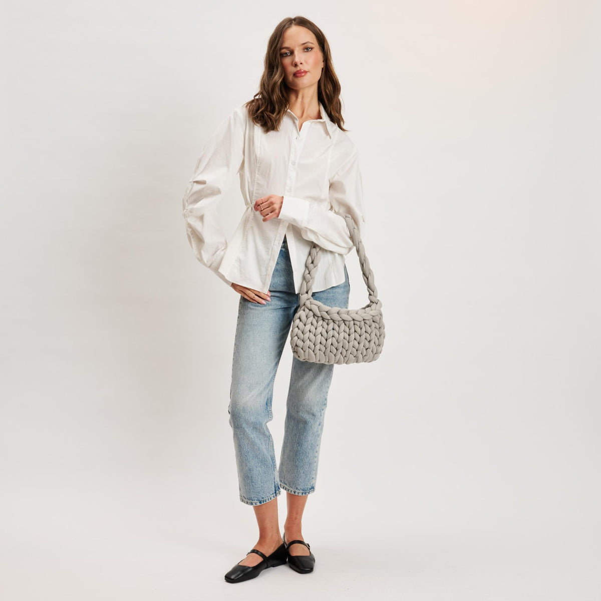 Woman wearing Grey Moda Luxe Trendelle Hobo 842017134961 View 4 | Grey