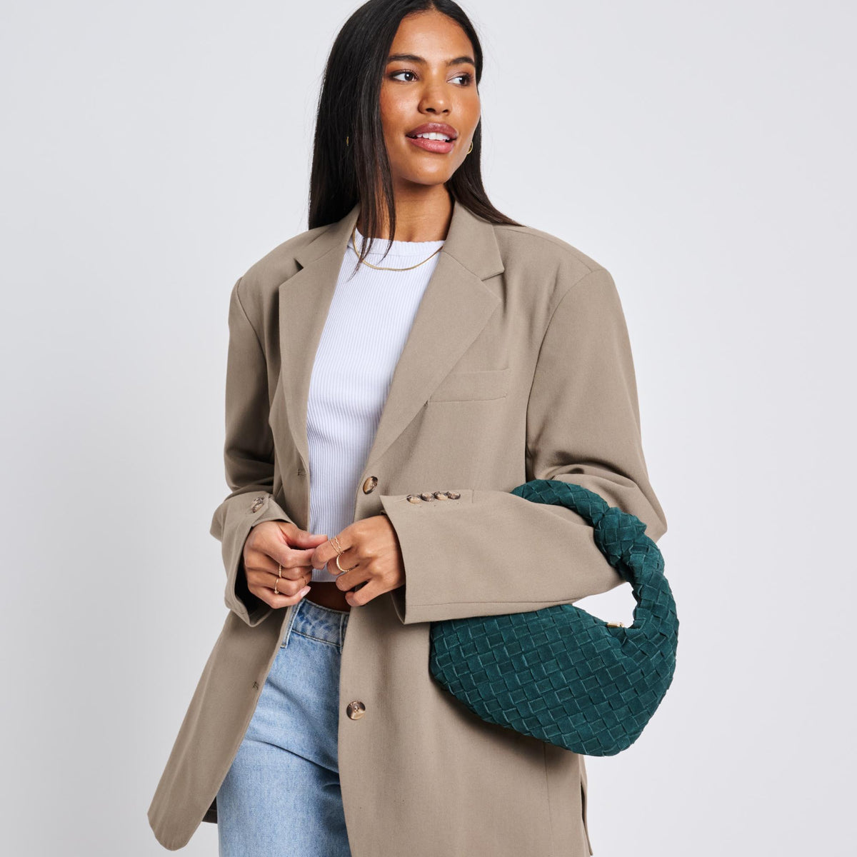 Woman wearing Forest Moda Luxe Autumn Clutch 842017136934 View 2 | Forest